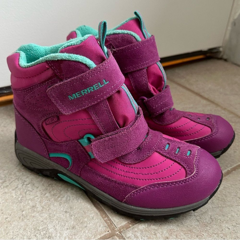 Merrell Girls Moab Polar Mid Strap 2.0 Pink shoes Waterproof Snow Boots size 5